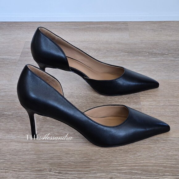 Quince Italian Leather 75mm d’Orsay Pump Black Womens Size 8 New Scratch, No box - Picture 12 of 17